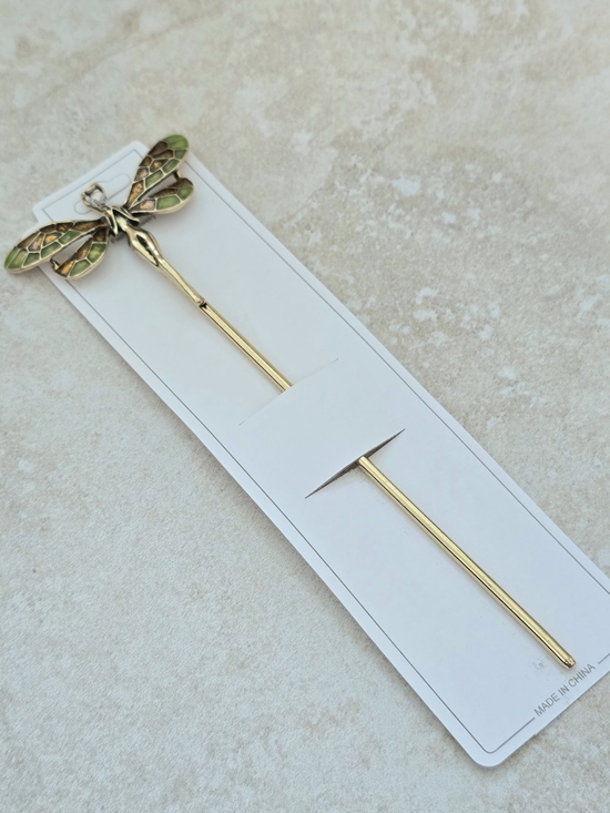 Accessories - Gold Fairy Hairpin with Green Enamel Wings